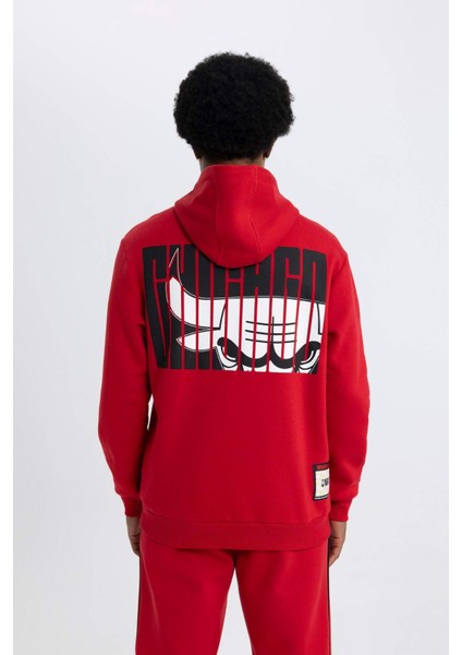Fit NBA Chicago Bulls Standart Fit Kapüşonlu Cepli Sweatshirt