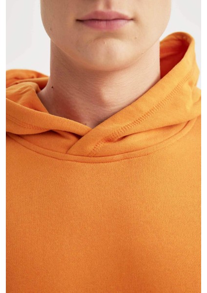 Comfort Regular Fit Rahat Kalıp Kapüşonlu Kanguru Cepli Basic Düz Sweatshirt B4446AX24SP