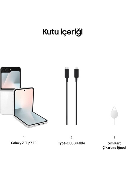Galaxy Z Flip7 Fe 256 GB 8 GB Ram (Samsung Türkiye Garantili) Beyaz indirimleri