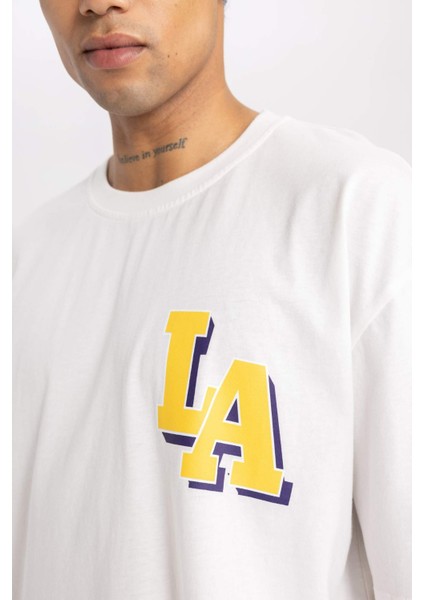 Fit NBA Los Angeles Lakers Oversize Geniş Kalıp Bisiklet Yaka Kısa Kollu Tişört B3894AX24SP