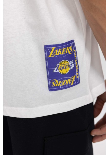 Fit NBA Los Angeles Lakers Oversize Geniş Kalıp Bisiklet Yaka Kısa Kollu Tişört B3894AX24SP