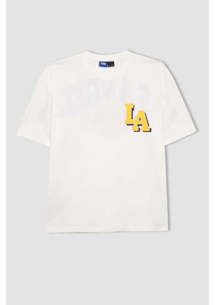 Fit NBA Los Angeles Lakers Oversize Geniş Kalıp Bisiklet Yaka Kısa Kollu Tişört B3894AX24SP
