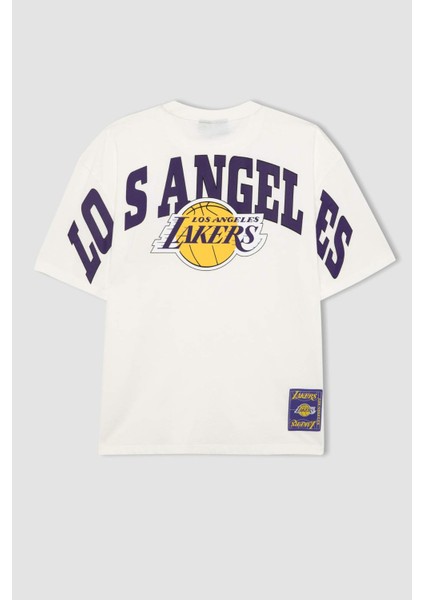 Fit NBA Los Angeles Lakers Oversize Geniş Kalıp Bisiklet Yaka Kısa Kollu Tişört B3894AX24SP