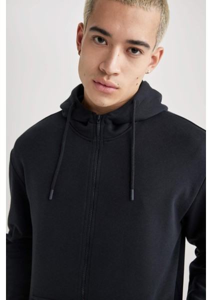 Regular Fit Kapüşonlu İçi Yumuşak Tüylü Cepli Basic Düz Fermuarlı Sweatshirt X8331AZ24SP