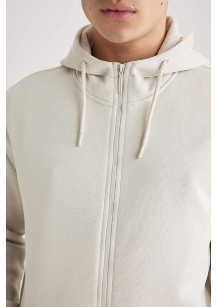 Regular Fit Kapüşonlu İçi Yumuşak Tüylü Cepli Basic Düz Fermuarlı Sweatshirt X8331AZ24SP