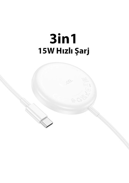 Hoco CW50 15W Airpods + Apple Watch+Iphone 3in1 Kablosuz Manyetik Hızlı Şarj Alet - CPT108405-14