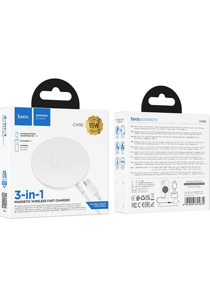 Hoco CW50 15W Airpods + Apple Watch+Iphone 3in1 Kablosuz Manyetik Hızlı Şarj Alet - CPT108405-14