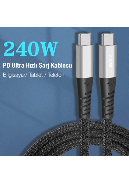 Ally 240W Type-C To Type-C Laptop Telefon Hızlı Data ve Şarj KABLOSU-(1903) - CPT108386-9717