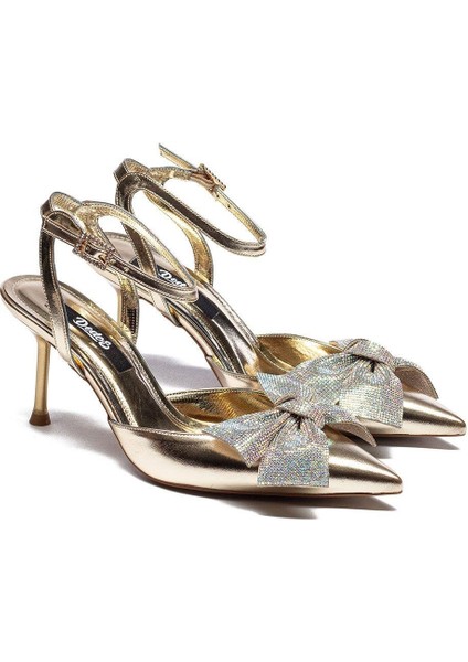 Kadın Sivri Burun Bilekten Bağlamalı Ince Topuklu Taşlı Fiyonklu Abiye Ayakkabı 4200