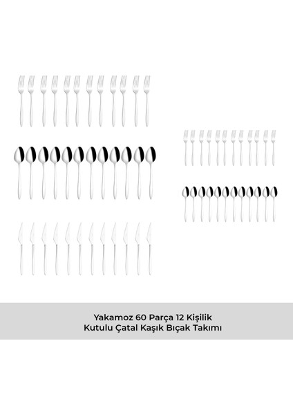 Yakamoz 60 Parça 12 Kişilik Kutulu Çatal Kaşık Bıçak Takımı
