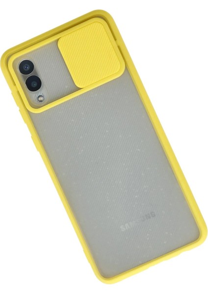 Samsung Galaxy A02 Kılıf Palm Buzlu Kamera Sürgülü Silikon - Sarı - CPT107532-3456