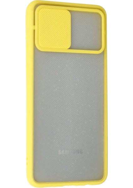 Samsung Galaxy A02 Kılıf Palm Buzlu Kamera Sürgülü Silikon - Sarı - CPT107532-3456
