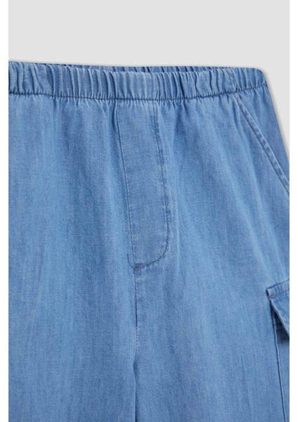 Kız Çocuk Kargo Fit Esnek Bantlı Paça Jean Pantolon