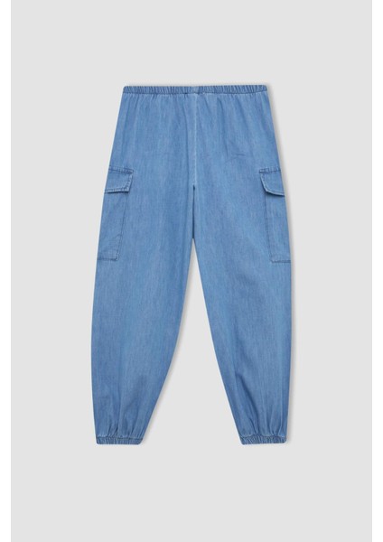Kız Çocuk Kargo Fit Esnek Bantlı Paça Jean Pantolon