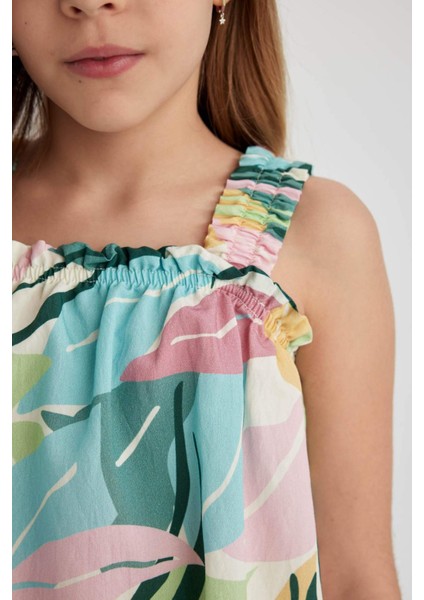 Kız Çocuk Desenli Askılı Bluz B5066A824HS