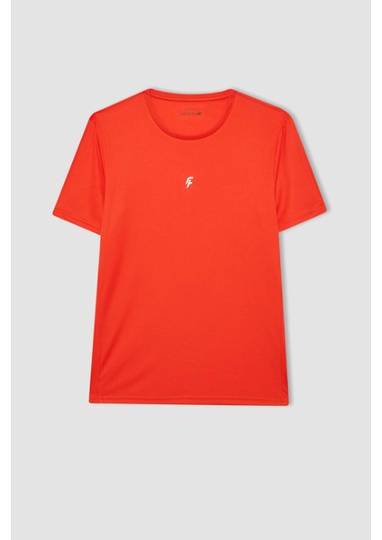 Fit Slim Fit Dar Kesim Bisiklet Yaka Baskılı Kısa Kollu Sporcu Tişört X6142AZ24SP