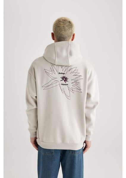 Oversize Geniş Kalıp Sırt Baskılı Kapüşonlu Kanguru Cepli Sweatshirt B4751AX24SP