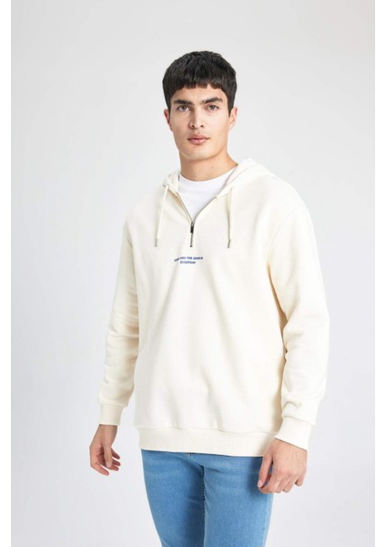 Oversize Geniş Kalıp Kapüşonlu Fermuarlı Sırt Baskılı Sweatshirt B4805AX24SP