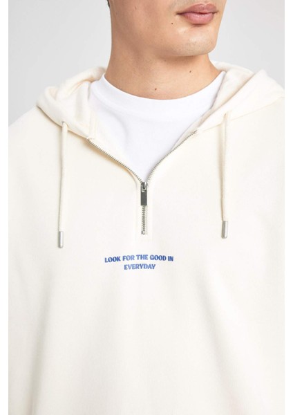 Oversize Geniş Kalıp Kapüşonlu Fermuarlı Sırt Baskılı Sweatshirt B4805AX24SP