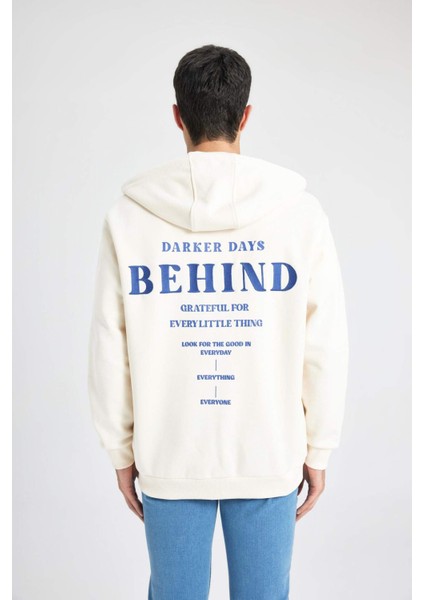 Oversize Geniş Kalıp Kapüşonlu Fermuarlı Sırt Baskılı Sweatshirt B4805AX24SP