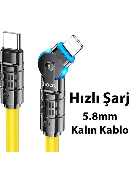 Hoco U118 Döner Başlıklı Pd To iPhone Lightning Hızlı Şarj ve Veri Kablosu-(1 - CPT108275-88