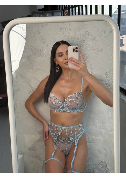 Mavi Çiçekli Jartiyer Takımı fiyatları