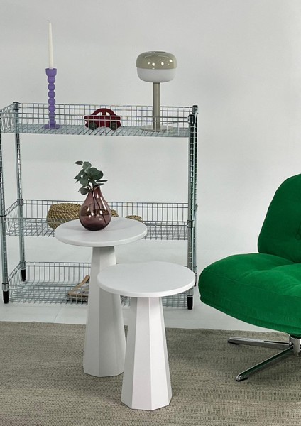 Lilyum Mantar Sehpa İkili Set Beyaz (47+57 Cm) fiyatları