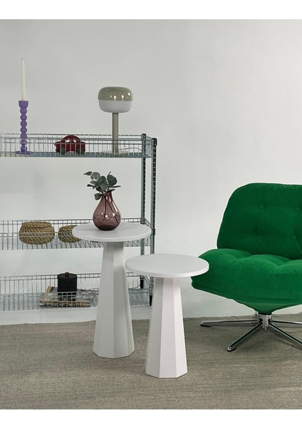 Lilyum Mantar Sehpa İkili Set Beyaz (47+57 Cm) modelleri