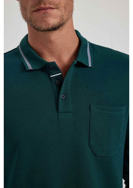 Regular Fit Polo Yaka Pike Basic Düz Sweatshirt B1869AX23AU