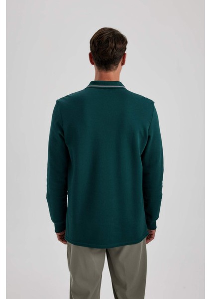 Regular Fit Polo Yaka Pike Basic Düz Sweatshirt B1869AX23AU