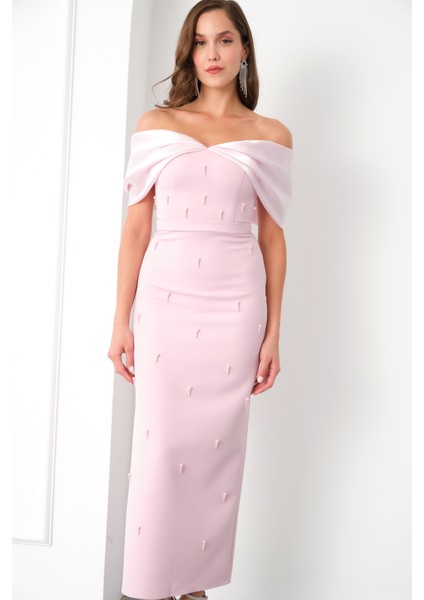 Kadın Pudra Kayık Yaka Incili Söz Nişan Nikah Abiye Elbise fiyatları