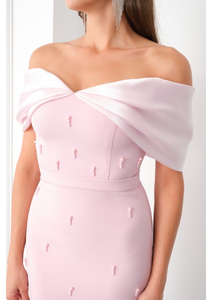 Kadın Pudra Kayık Yaka Incili Söz Nişan Nikah Abiye Elbise fırsatları