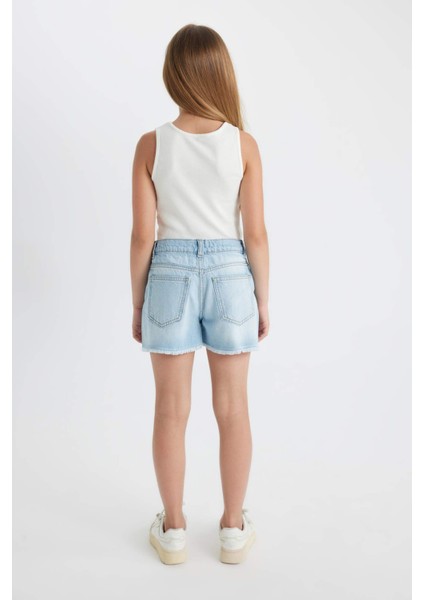 Kız Çocuk Yırtık Detaylı Jean Şort