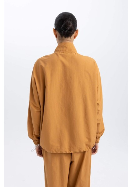 Oversize Geniş Kalıp Dik Yaka Dokuma Sporcu Hırka B4213AX24SP