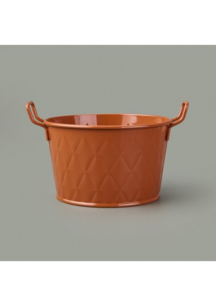 Prizma Terracota Kulplu Galvaniz Saksı - Kiremit - 11X18X18 cm