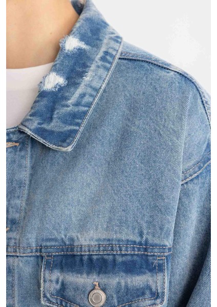 Relax Fit Düğmeli Cepli Mevsimlik Baharlık Jean Ceket B5749AX24SP