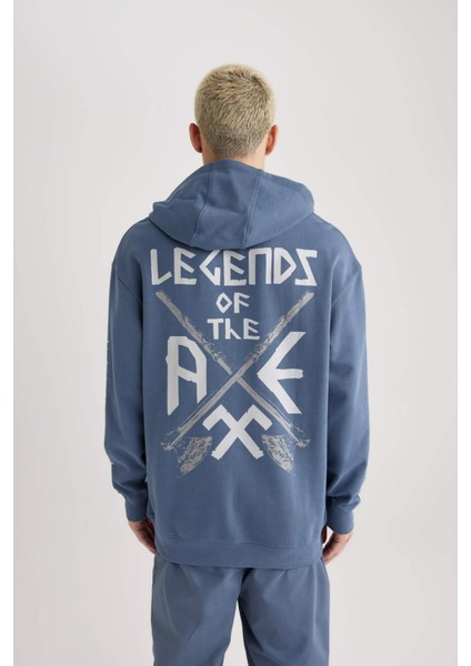 Vikings Valhalla Boxy Fit Kapüşonlu Sırt Baskılı Sweatshirt B5534AX24SP