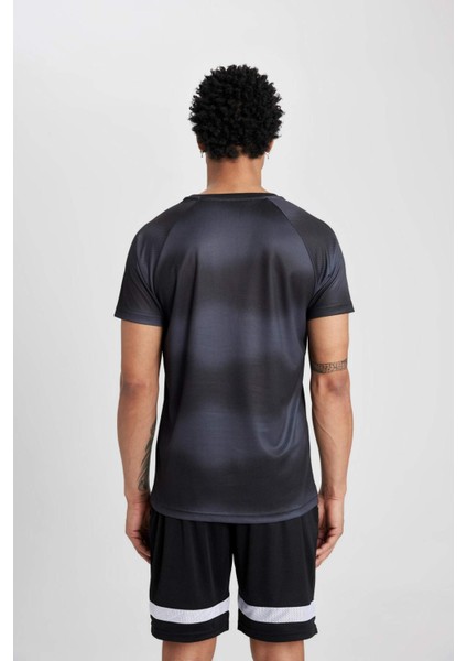 Fit Slim Fit Dar Kesim Bisiklet Yaka Desenli Sporcu Kısa Kollu Tişört Z5579AZ24SP