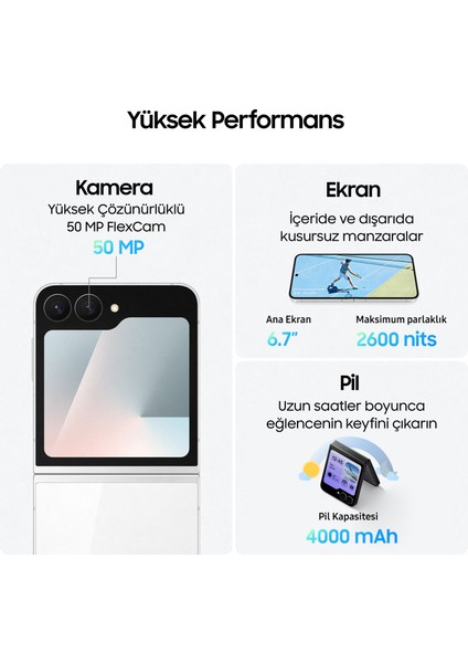 Galaxy Z Flip7 Fe 128 GB 8 GB Ram (Samsung Türkiye Garantili) Beyaz fırsatları
