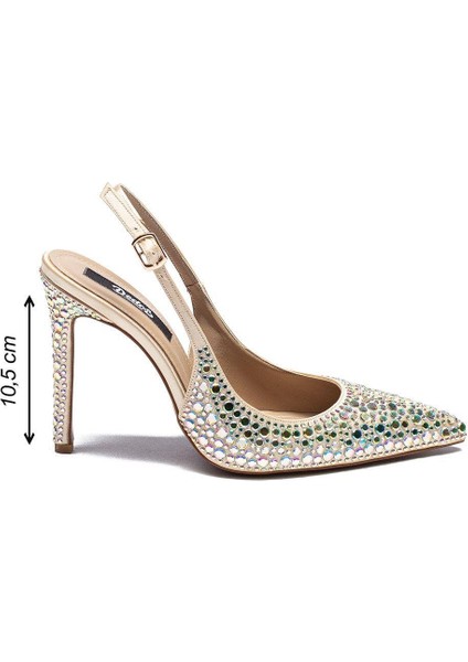Kadın Stiletto Abiye Taş Işlemeli Sivri Burun Arkası Açık Topuklu Ayakkabı 4150 fırsatları