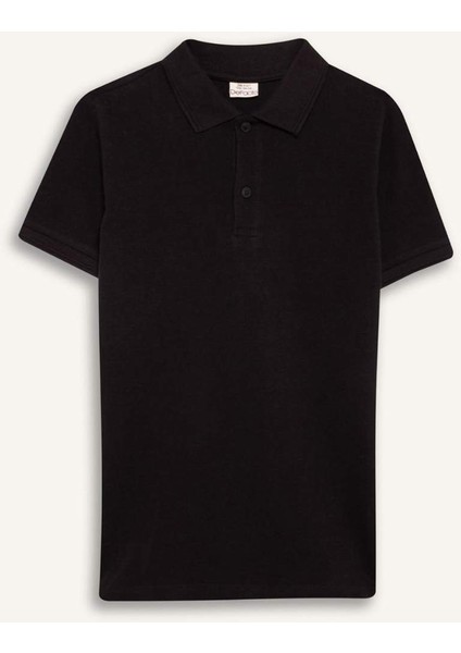 Erkek Çocuk Polo Yaka Basic Düz Pike Kısa Kollu Siyah Okul Tişörtü K1689A624SM