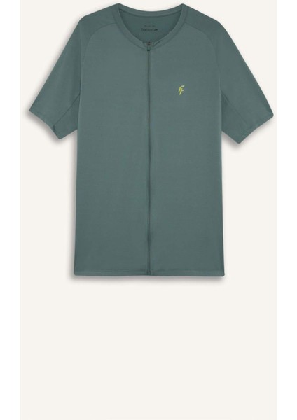 Slim Fit Dar Kesim Bisiklet Yaka Fermuarlı Ağır Kumaş Sporcu Kısa Kollu Tişört B5144AX24SP