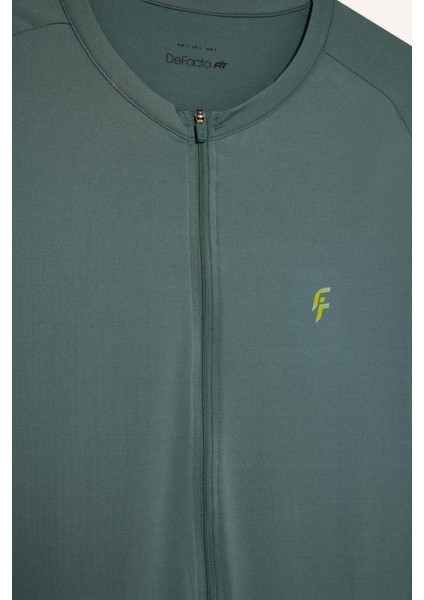 Slim Fit Dar Kesim Bisiklet Yaka Fermuarlı Ağır Kumaş Sporcu Kısa Kollu Tişört B5144AX24SP