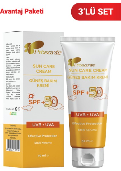 Güneş Bakım Kremi Spf +50 Çocuk 50 ml x 3 Adet