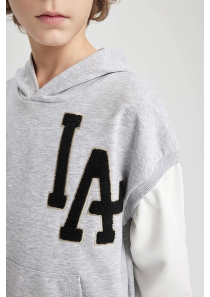 Erkek Çocuk Oversize Geniş Kalıp Nakışlı Kapüşonlu Sweatshirt B6138A824SP