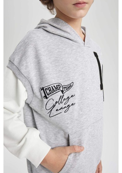 Erkek Çocuk Oversize Geniş Kalıp Nakışlı Kapüşonlu Sweatshirt B6138A824SP