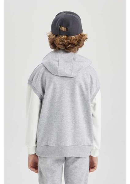Erkek Çocuk Oversize Geniş Kalıp Nakışlı Kapüşonlu Sweatshirt B6138A824SP