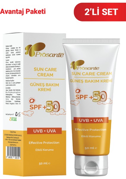 Güneş Bakım Kremi Spf +50 Çocuk 50 ml x 2 Adet
