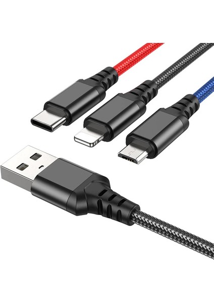 Hoco X76 3in1 Type-C + iPhone Lightning + Micro USB 2A Şarj KABLOSU-(1903) - CPT108123-8489