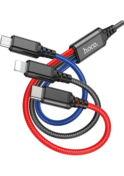 Hoco X76 3in1 Type-C + iPhone Lightning + Micro USB 2A Şarj KABLOSU-(1903) - CPT108123-8489